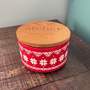 Red and White Snow Flake Cozy Fire Scented Candle
